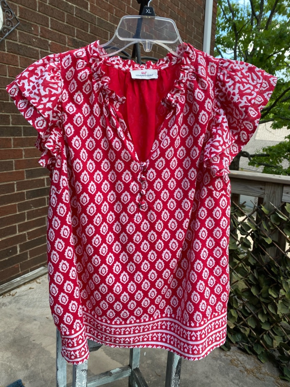 Vineyard Vines Lighthouse Red Tile Ruffle Sleeve Blouse